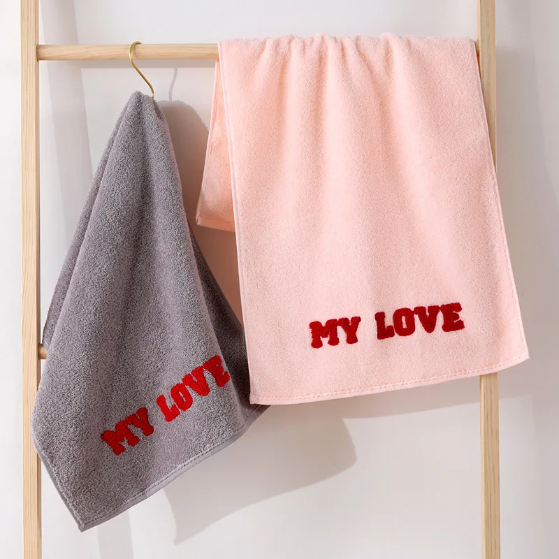 

FOURETAW 1 Piece Chic The MY LOVE Embroidery 100% Cotton Face Towel Bath Towel Soft Cotton Beauty Towel Bathroom Products