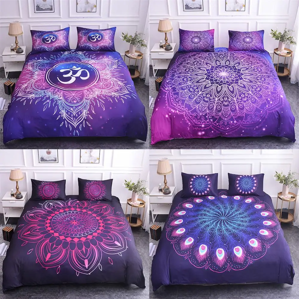 Boniu Mandala Printed Duvet Cover Sets Bedding Set Single Size 3D Feathers Pattern Queen King Home Textiles Bohemia Bedclothes