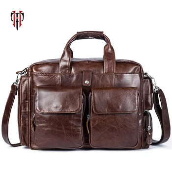 

TIANHOO large capacity briefcase man genuine leather bag 14 inch laptop bag soft Fashion men shoulder & handlebag