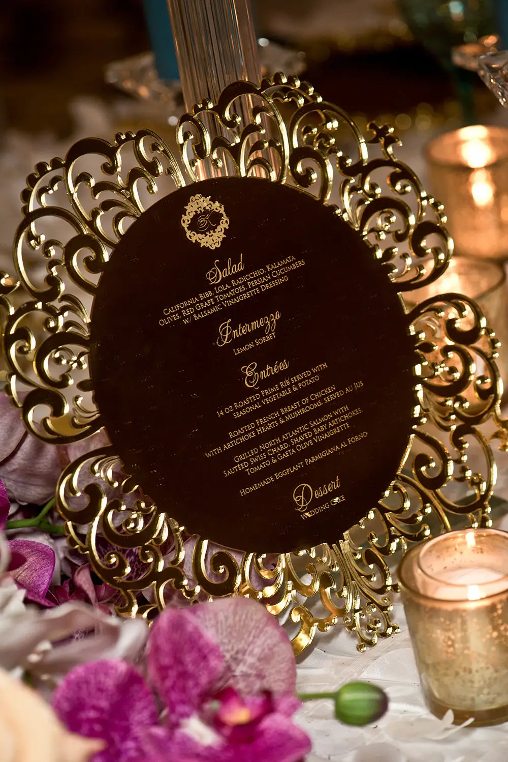 

Mirror Gold wedding menu, Laser Cut Modern Style Wedding invitation ,Personalize wedding menu for guests, Mirror gold table menu