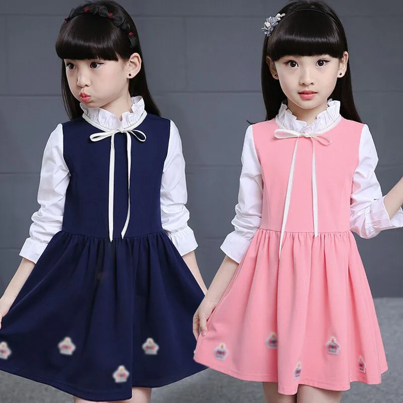 

Little Girls Korean England Style Long Sleeve Pink Dark Blue Princess Dress For Gilrs School A-Line Dress Clothing New 3-11 Year