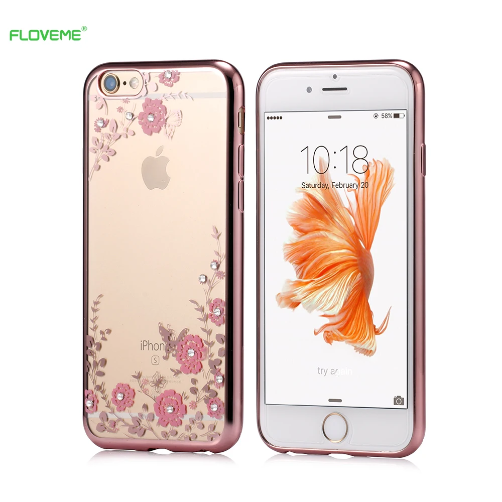 FLOVEME Luxury Rhinestone Soft TPU Case For iPhone 7 6 6s Plus 5 5s SE Samsung Galaxy S6 S7 Edge Flowers Diamond Slim Back Cover