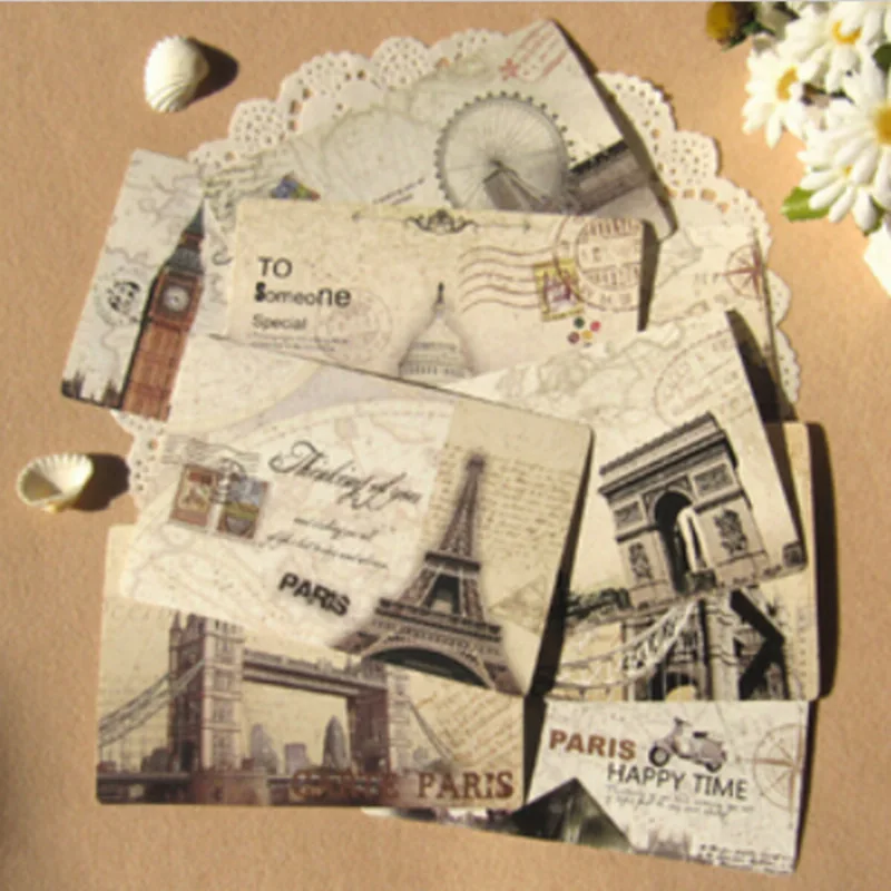 

9 pcs/lot Vintage Retro Europe Building Postcard Paris London Eiffl Tower Greeting Post Card for Holiday Free shipping 806