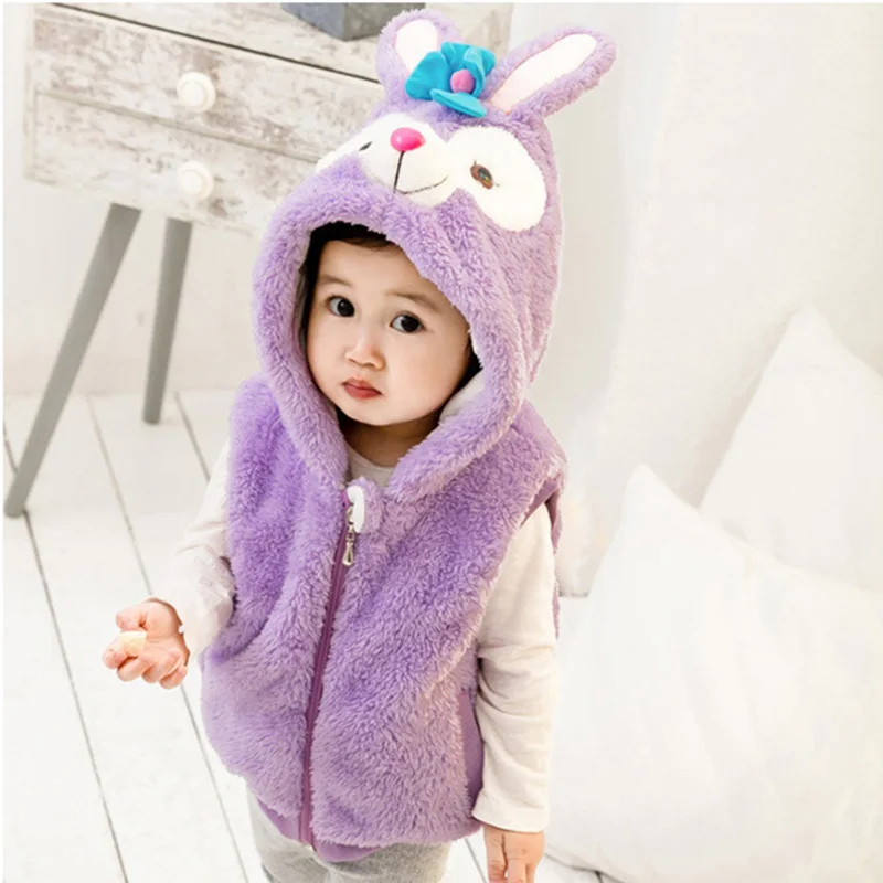 Осенне-зимний жилет для маленьких мальчиков и девочек, детская теплая хлопковая верхняя одежда с капюшоном и милым Кроликом, детская одежда