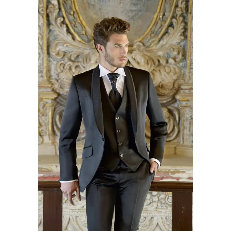 

Custom Made Top Selling Designer New Tuxedos Man Suit Slim Fit Black Groom Bridegroom Suits 3 Pieces (jacket+pants+Vest) K358