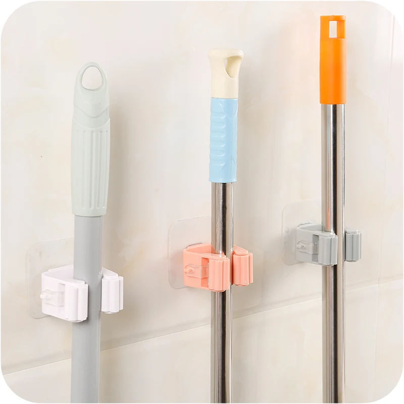 

New Wall Mounted Mop Holder Mop Hooks Traceless Bathroom Mop Hook Hooks Broom Shelf Mop Clamp Kitchen Organizer Cleaning Tools