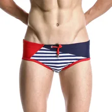 Мужские брендовые полосатые сексуальные дышащие сращивающиеся трусы с выступом плавки Купальники Новое поступление рекламные скидки