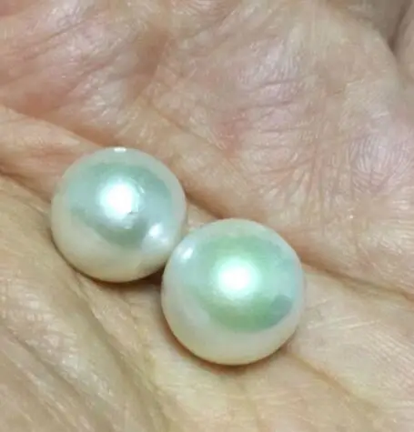 

2pc Round 12-14mm Golden yellow white freshwater Pearl loose beads aaa