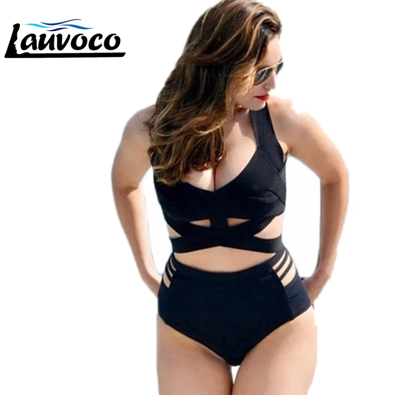 

High Waist Bikini Plus Size Swimwear Women Bandage Cross Bikinis Set Fat Swimsuit Ladies Sexy Cut Out Female Big Size Biquini