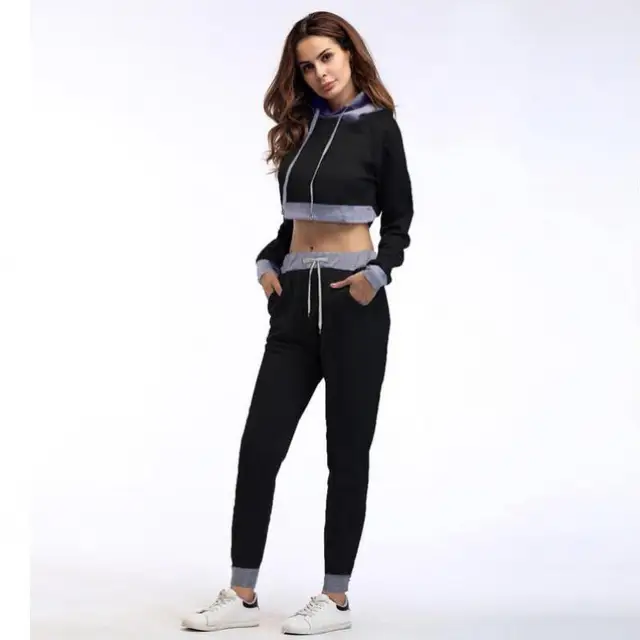 Best Price Women Set 2018 Autumn European Hooded Drawstring Short Top Colorblock Lace Trousers Leisure Two-piece Suit Female Tracksuit Best Price Women Set 2018 Autumn European Hooded Drawstring Short Top Colorblock Lace Trousers Leisure Two-piece Suit Female Tracksuit