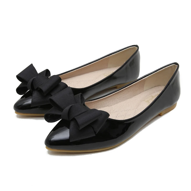 Silentsea/Большие размеры 34-43; женская модная обувь; женские весенние туфли на плоской подошве; женские балетки; повседневная обувь с острым носком и бантом; Цвет Красный - Цвет: black