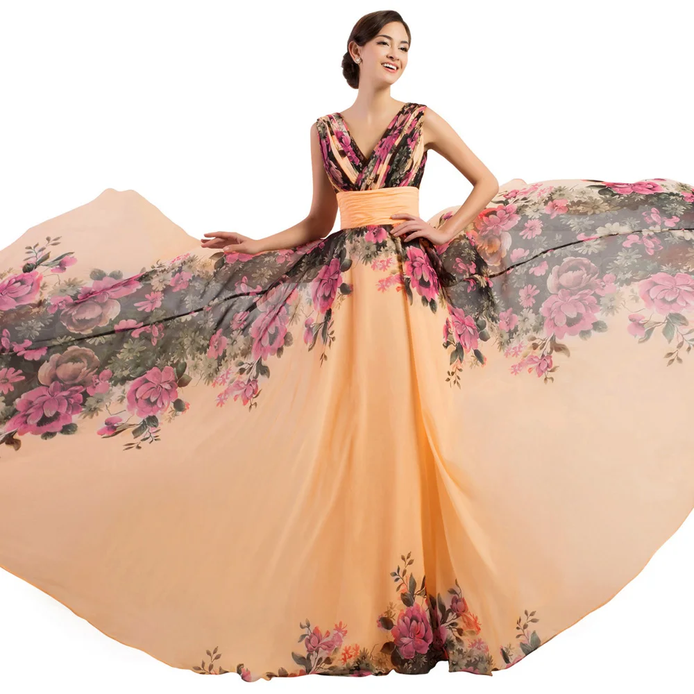 GK платье с глубоким v-образным вырезом, Элегантное свадебное платье, цветочный узор, без рукавов, с открытой спиной, атласное шифоновое платье, 2~ 24 W, vestido de festa