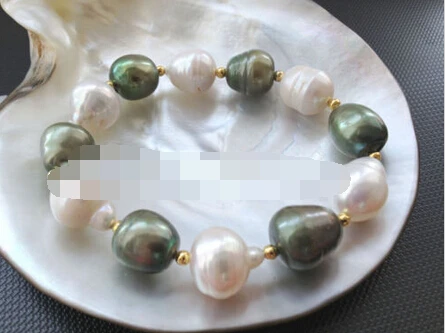 

Hot sell Noble- FREE SHIPPING>>>@@ > 00952 white & green baroque freshwater pearl bracelet