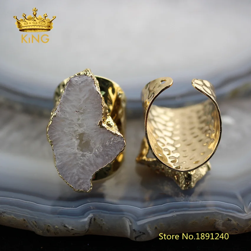 Кольца Geode Druzy 5 шт. плиты в произвольной форме ювелирные изделия Золотое кольцо с