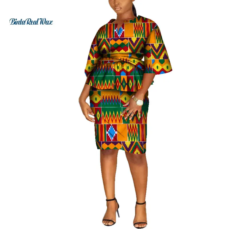 Новое поступление топ и прямая юбка наборы Африканский воск печать 2 юбка из кусочков набор для женщин Базен Riche Африканский стиль Одежда