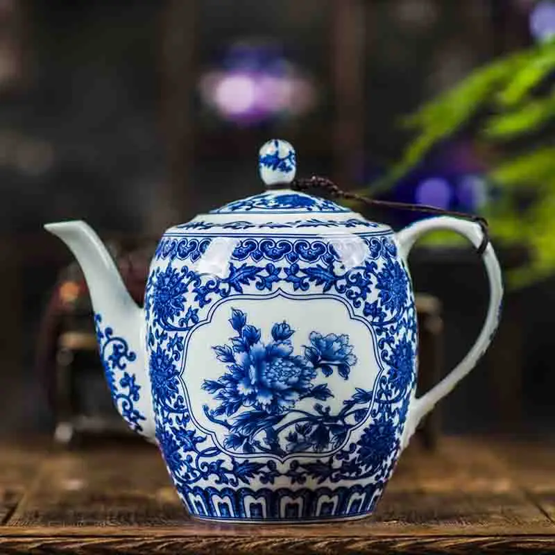Чайник, большой керамический чайник, чайник с фильтром из нержавеющей стали, домашний толстый голубой и белый фарфор, подглазурь, 800 мл - Цвет: B