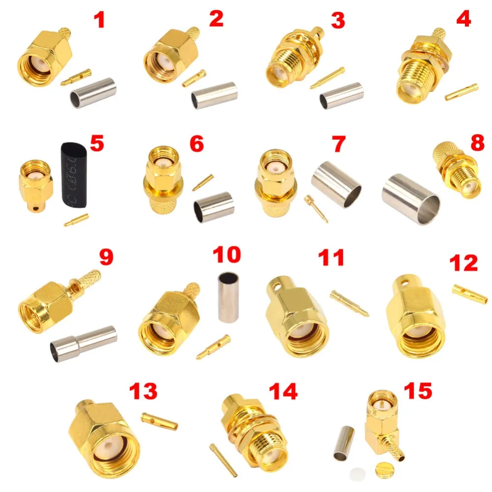 5 шт. радиочастотный коаксиальный разъем обжимной SMA Мужской Женский Разъем для кабелей