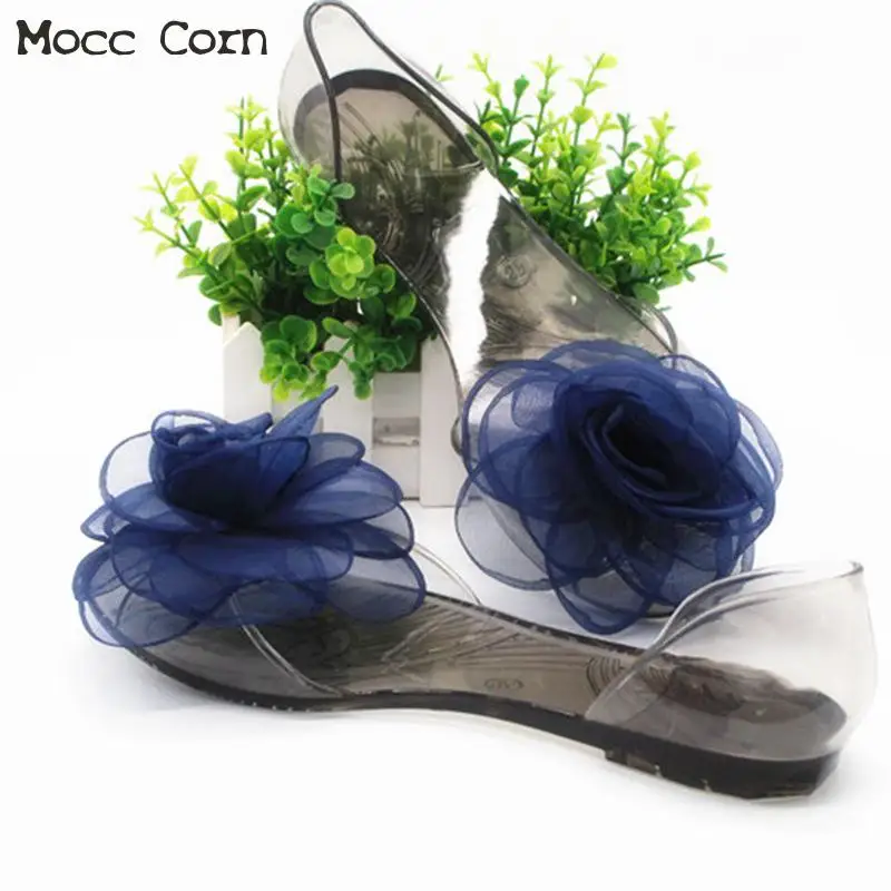 

Women Sandals 2019 Summer Jelly Shoes Women Casual Flat Fashion Bow Beach Sandals Flower Peep Toe Clear Flip Flops Flat Shoes
