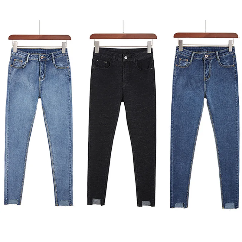 

JUJULAND new arrival Jeans for women high waist plus size skinny black blue mom Jeans Denim pencil pant plus size 899