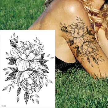 

tattoo & body art women summer tattoo long lasting temporary tattoos sticker peony flower black tattoo sleeves arm tatoo water