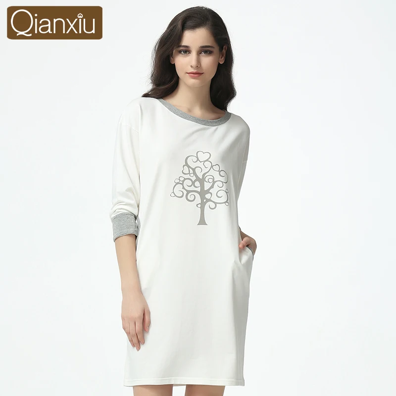 

2019 Autumn Brand Homewear Women Casual nightdress with pocket Ladies Mo Cotton sleeping dress Female three-quarter sleeve dress