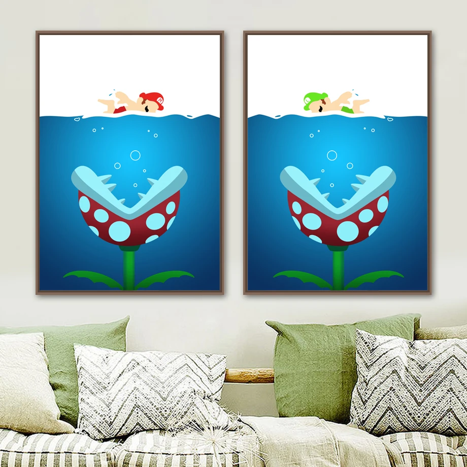Super Mario Bros Luigi Game Poster Wall Art Canvas Painting Nordic