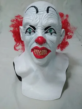 

Funny Halloween Prop Latex costume Scary Joker Clown Mask with Red Hair