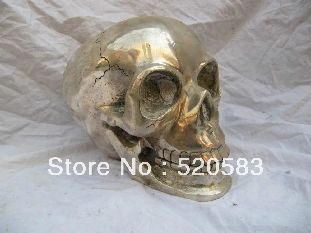 

free 9'' pure bronze silver plating tibet Buddhist's skulls head statue fast