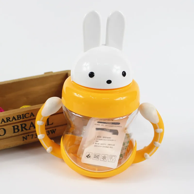 240ml Baby Training Cups Cute Rabbit Silica Gel Straw Baby Water Feeding Learning Drinking Bottle With Handle Kids Cup BB5095 (1)