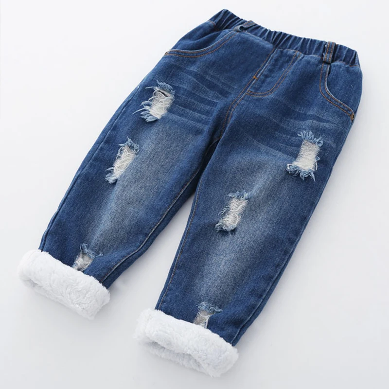 Флисовые джинсы для мальчиков; зимняя детская одежда; коллекция года; плотные теплые ковбойские леггинсы из хлопка для малышей; эластичные джинсовые штаны для детей 5 лет
