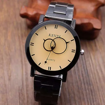

KEVIN Fashion Design Black Simple Stainless Steel Band Round Dial Folding Clasp Safety Clock Quartz Wrist Watch Men Gift reloj