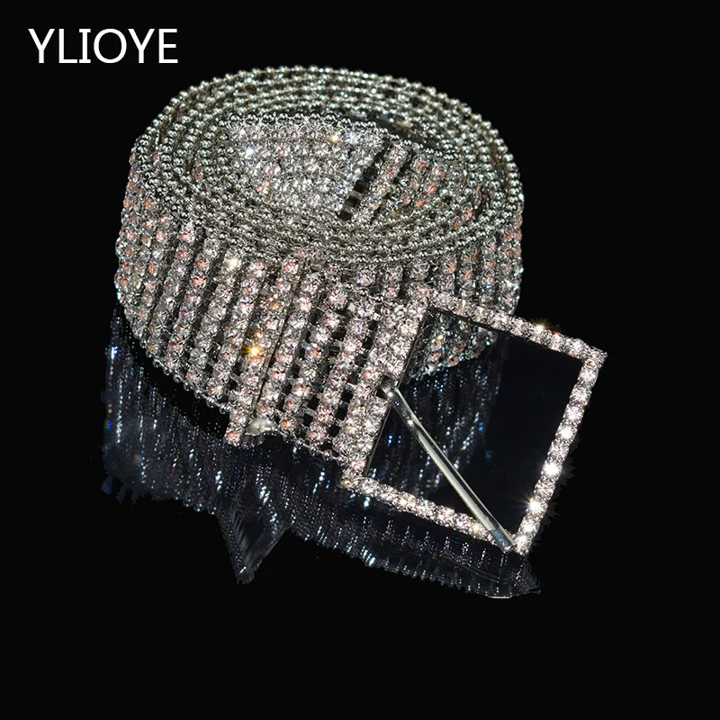 

Fashion Luxury 8 Row Bright Full Rhinestone Inlaid Women's Belt Female Bride Wide Bling Crystal Drill Waist Chain Belt
