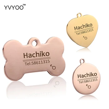 

YVYOO Dog collar Stainless steel dog cat tag Free engraving Pet collar accessories ID tag name telephone Pet Supplies AA
