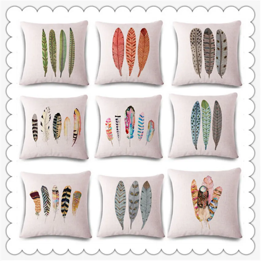 Cushion Cover Feather Pillow Case Sofa Home Decor 45cmx45cm Cotton Linen Pillow Cover-in Cushion