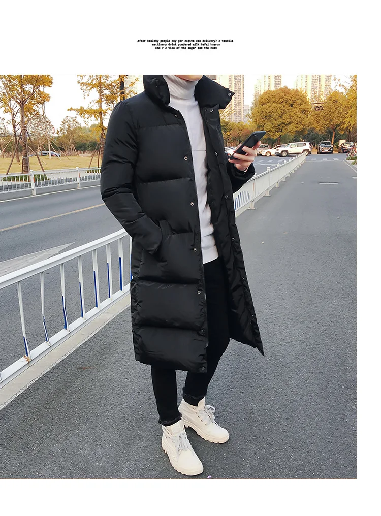 Для мужчин s длинный пуховик пальто Элитный бренд зимние однотонные черные мужские парки Плюс размеры 4XL толстые теплые Slim Fit Мужской пальт