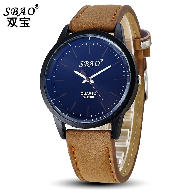 Sbao Brown Watches Men Fashion Watch 2016 Quartz Waterproof Leather