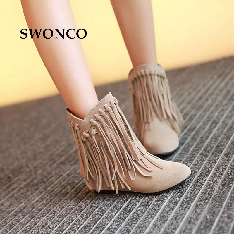 SWONCO Women's Shoes Ankle Boots Plus Size 34-45 Fashion Tassel Autumn Winter Boot Ankle Boots For Women Female Shoes Woman Boot