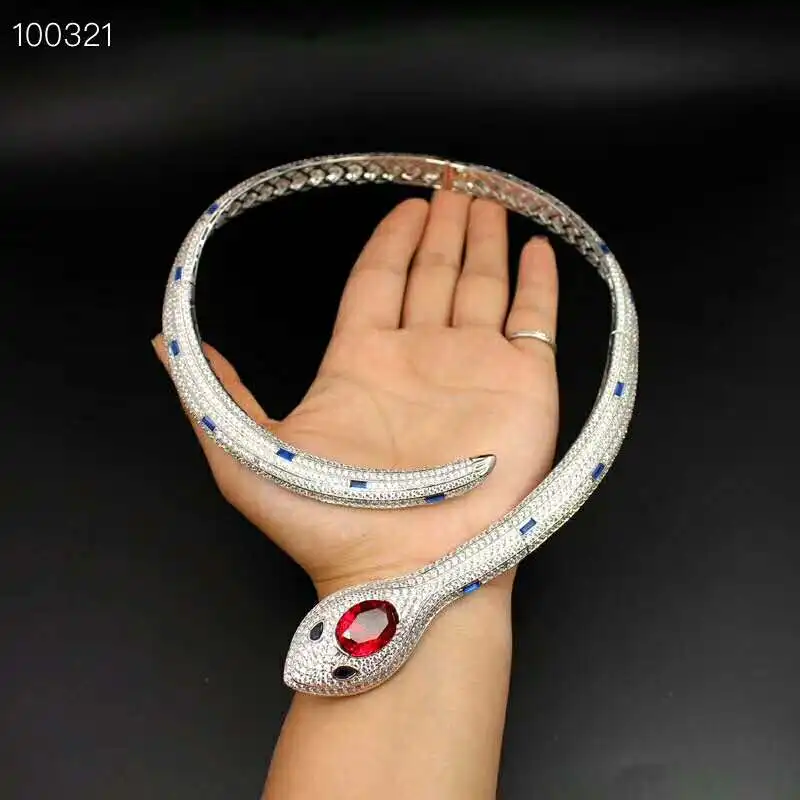 

925 Silver Fashion brand jewelry AAA cubic zirconia snake necklace jewelry