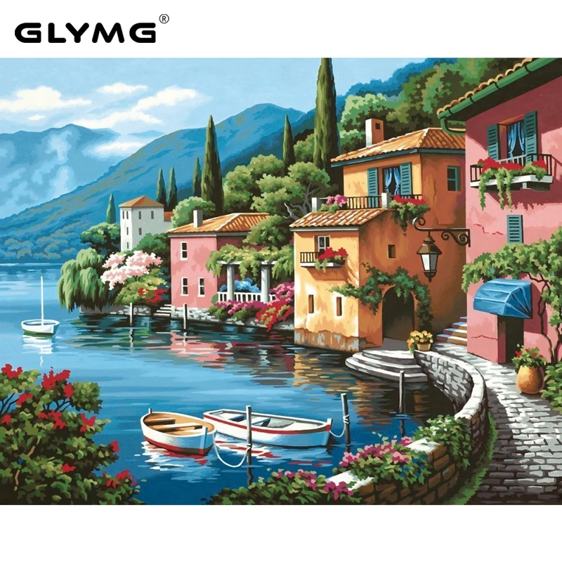 

Glymg 5d Diy Diamond Painting Mediterranean Landscape Full Square Rhinestones Embroidery Wall Sticker European Home Decor