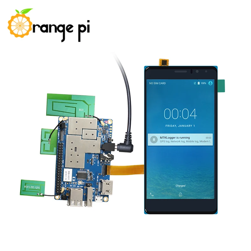 Оранжевый Pi 4G-IOT Set5: оранжевый Pi 4G-IOT+ 5,5 дюймовый черный цветной TFT lcd сенсорный экран+ блок питания; 1G Cortex-A53 8GB EMMC& BT