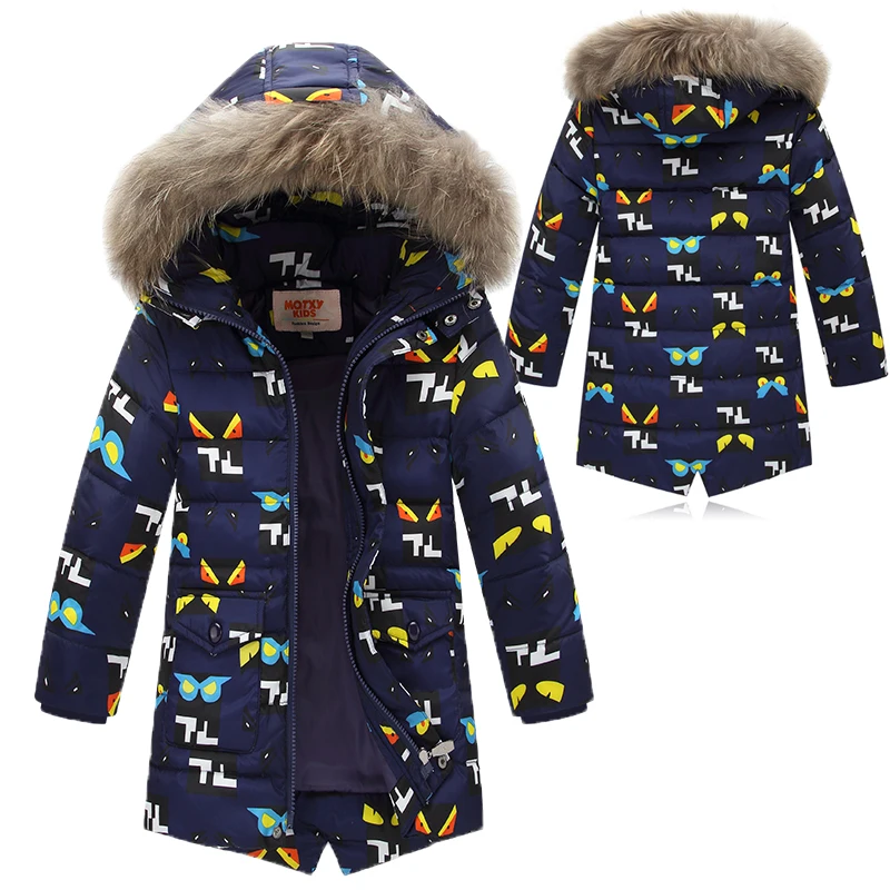 

Natural fur Winter Boys Jacket Long Parkas Thick Warm Coats Raccoon Fur Hooded Children Down Jacket Boys Outwear Coat TZ238