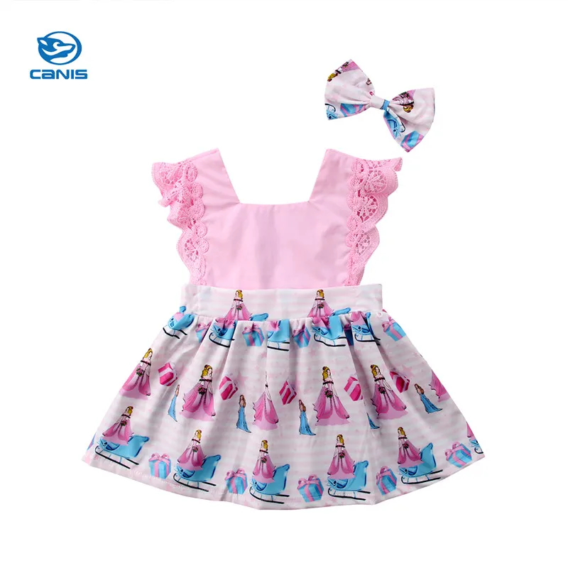 

2018 Toddler Baby Girl Clothes Princess Party Fly Sleeves Pink Cross Flower Tutu Summer Dresses 1-5Y