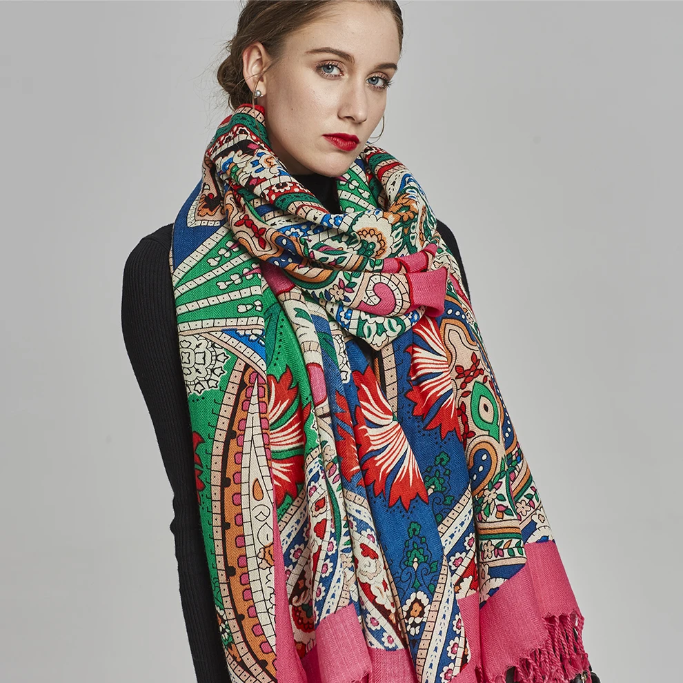 Зимний шарф для женщин роскошный бренд пашмины кашемировое пончо одеяло шарф обертывание шерстяной шарф женский платок хиджаб для мусульман шаль