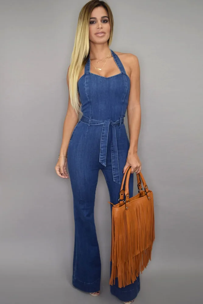 wide leg denim jumpsuit