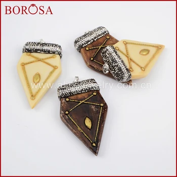 

BOROSA Yellow/Brown Resin Carved Arrowhead Zircon Cap Pendant Beads High Quality Fashion Jewelry Pendant for Necklace JAB662