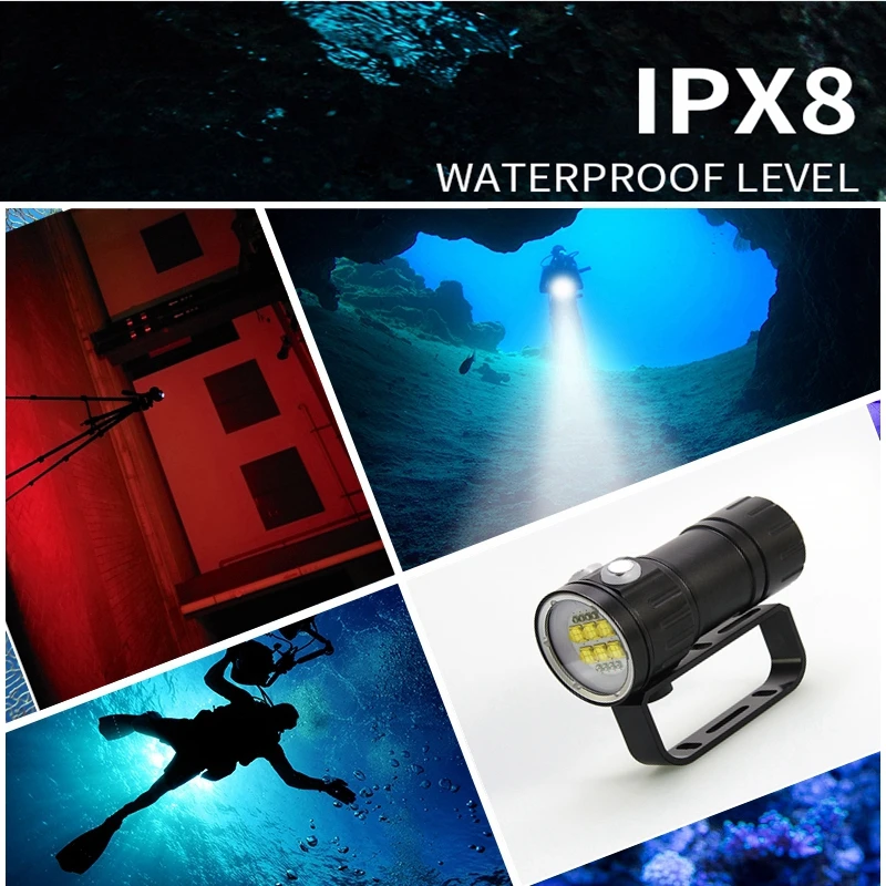 LED Flashlight Diving 18650 Underwater Photography Light 300W Underwater Lamp 500M Waterproof