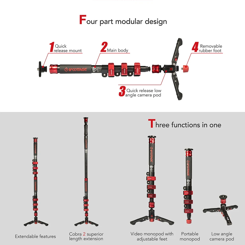  iFootage COBRA 2 Lightweight camera Monopod 120CM Carbon Fiber Portable DSLR Video Monopod / Adjust
