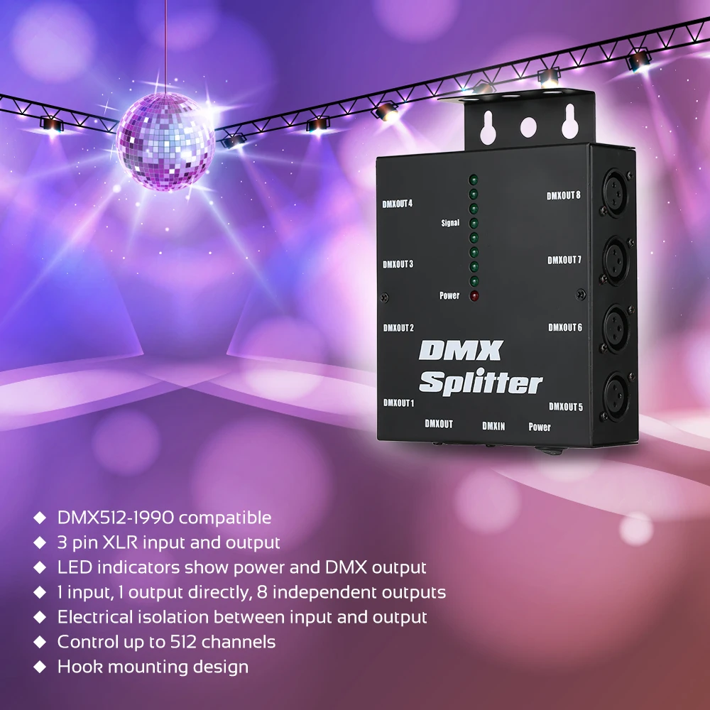 DMX512 светильник сценический светильник s разделитель усилителя сигнала 8 способ DMX Дистрибьютор KTV сценический светильник усилитель сигнала UK/US/EU штекер