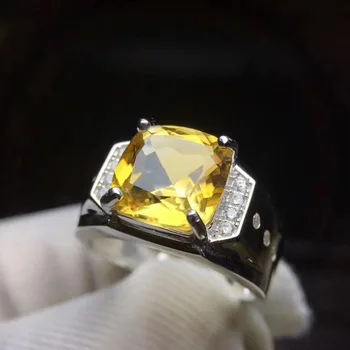 

Man Ring Real And Natural Citrine ring Free shipping Real natural citrine 925 sterling silver Fine yellow gem 10*10mm