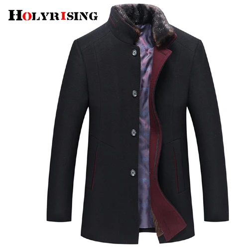 Holyrising Casaco Masculino Abrigo шерстяные пальто утолщенное шерстяное пальто для мужчин теплое пальто с меховым воротником куртки размера плюс M-6XL 18439-5 - Цвет: Black